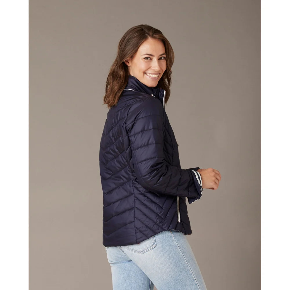 JUNGE - ELIZABETH QUILTED JACKET WITH STRIPE DETAIL - NAVY