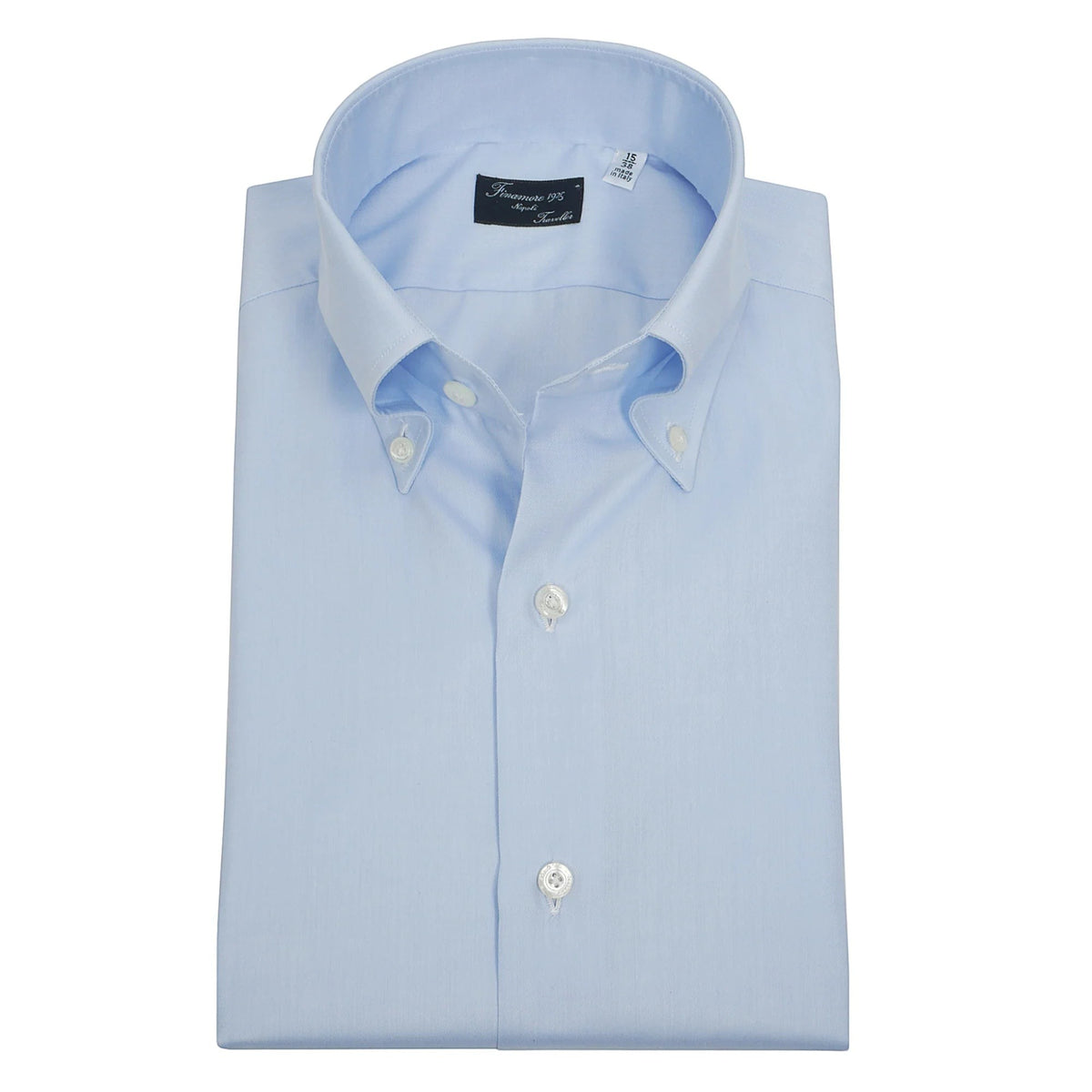 Button Down SF light blue cotton twill melange long sleeve shirt with mother-of-pearl buttons.