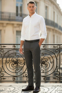 Button Down SF classic white cotton twill dress shirt, hand-stitched Neapolitan style with mother-of-pearl buttons.