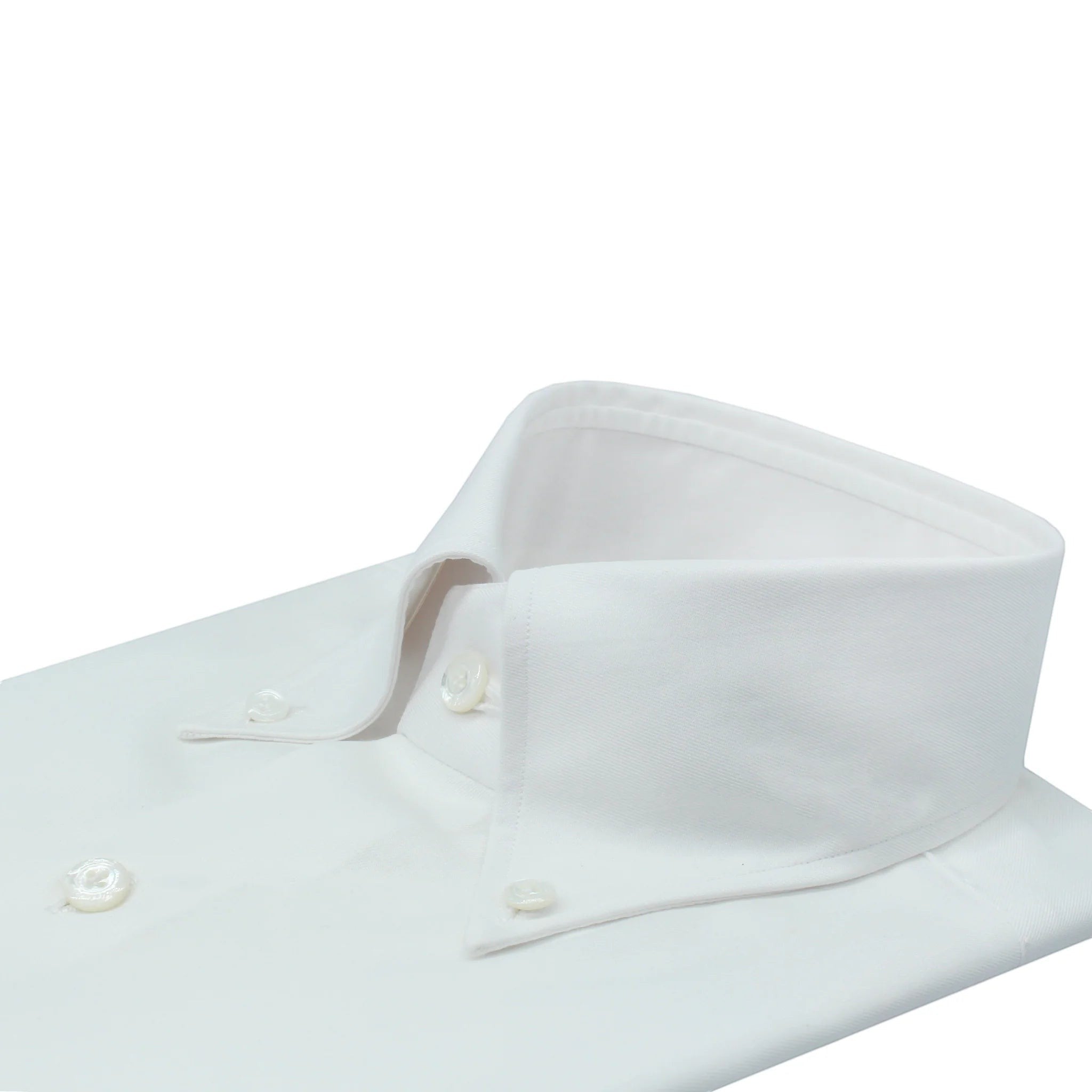 Button Down SF classic white 100% cotton twill melange long sleeve shirt with mother-of-pearl buttons.
