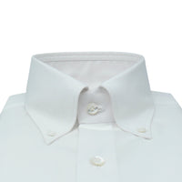 Button Down SF classic white 100% cotton twill melange long sleeve shirt with mother-of-pearl buttons.
