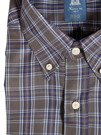 Button Down SF grey and blue check brushed twill cotton shirt with button-down collar and placket.