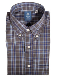 Button Down SF grey and blue check brushed twill cotton shirt with button-down collar and chest pocket. Handmade in Italy.