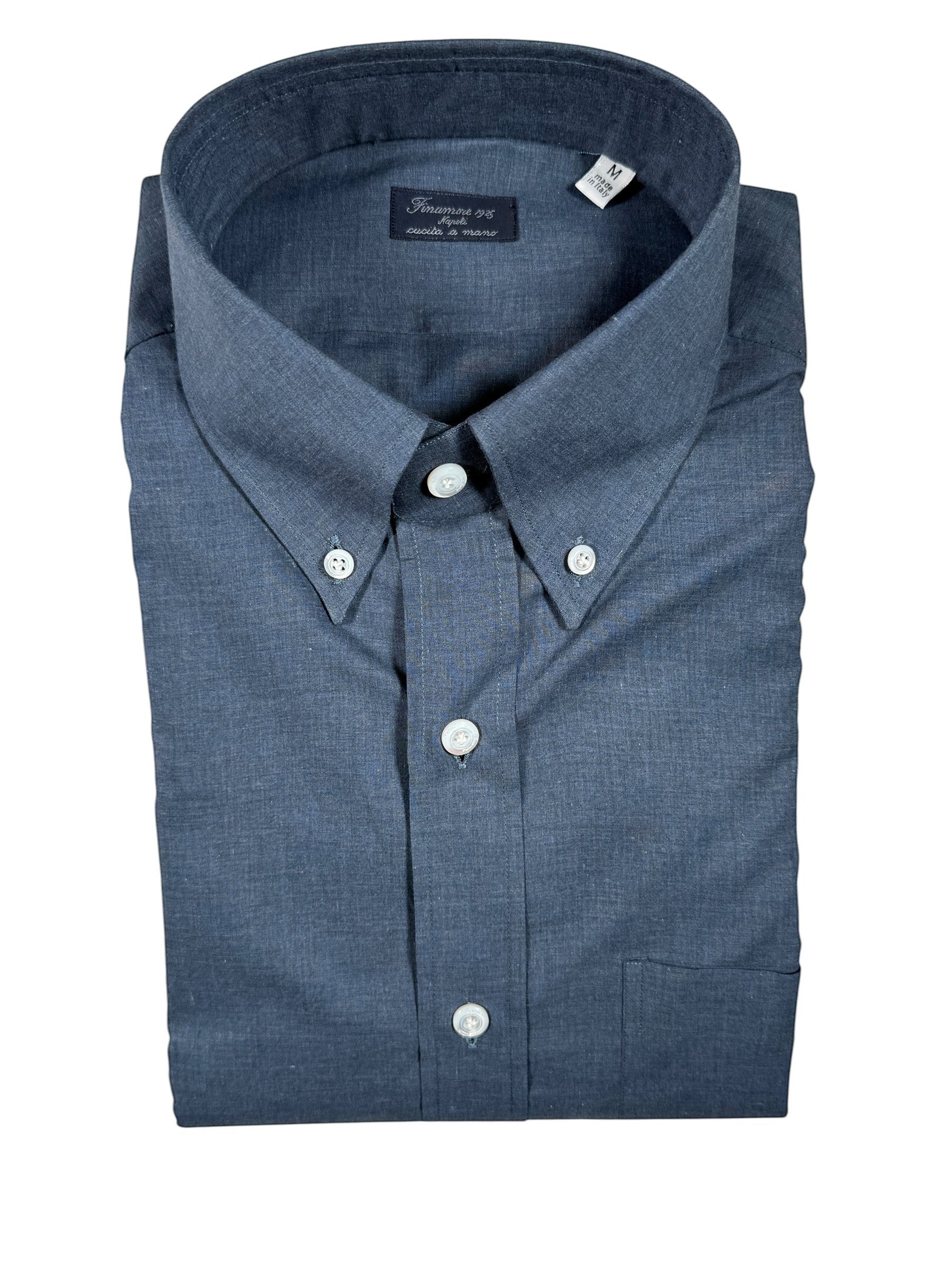 Button Down SF dark blue superlight cotton shirt with button-down collar and chest pocket. Handmade in Italy.