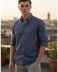 Button Down SF dark blue superlight cotton Napoli shirt with button-down collar and chest pocket. Handmade in Italy.