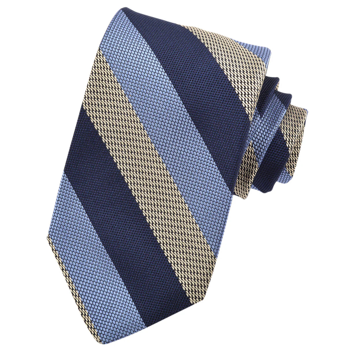 DION SILK TIE - LIGHT BLUE & NAVY BOLD STRIPE