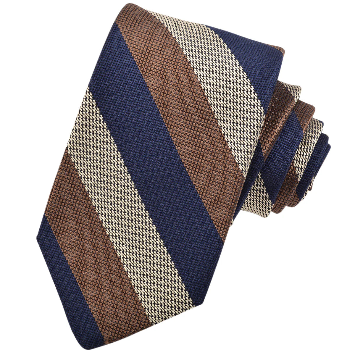 DION SILK TIE - MOCHA & NAVY BOLD STRIPE
