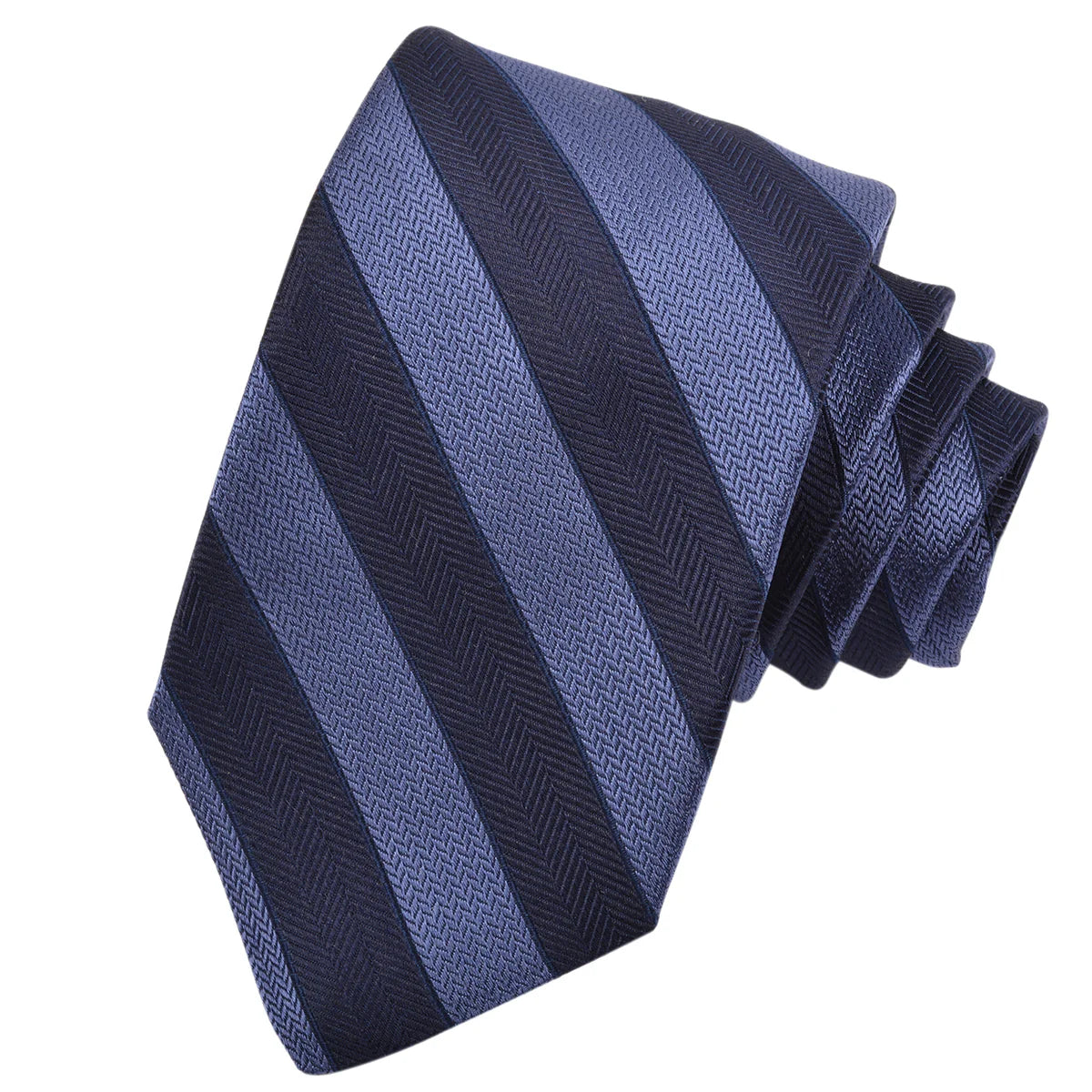 DION SILK TIE - BLUE & NAVY CHEVRON STRIPE
