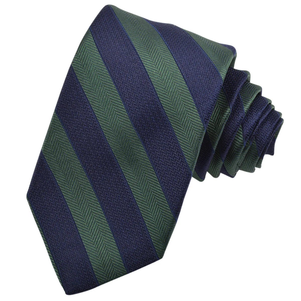 DION SILK TIE - GREEN & NAVY CHEVRON STRIPE