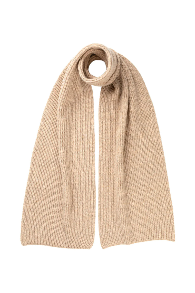 JOHNSTONS OF ELGIN CASHMERE RIBBED SCARF - OATMEAL