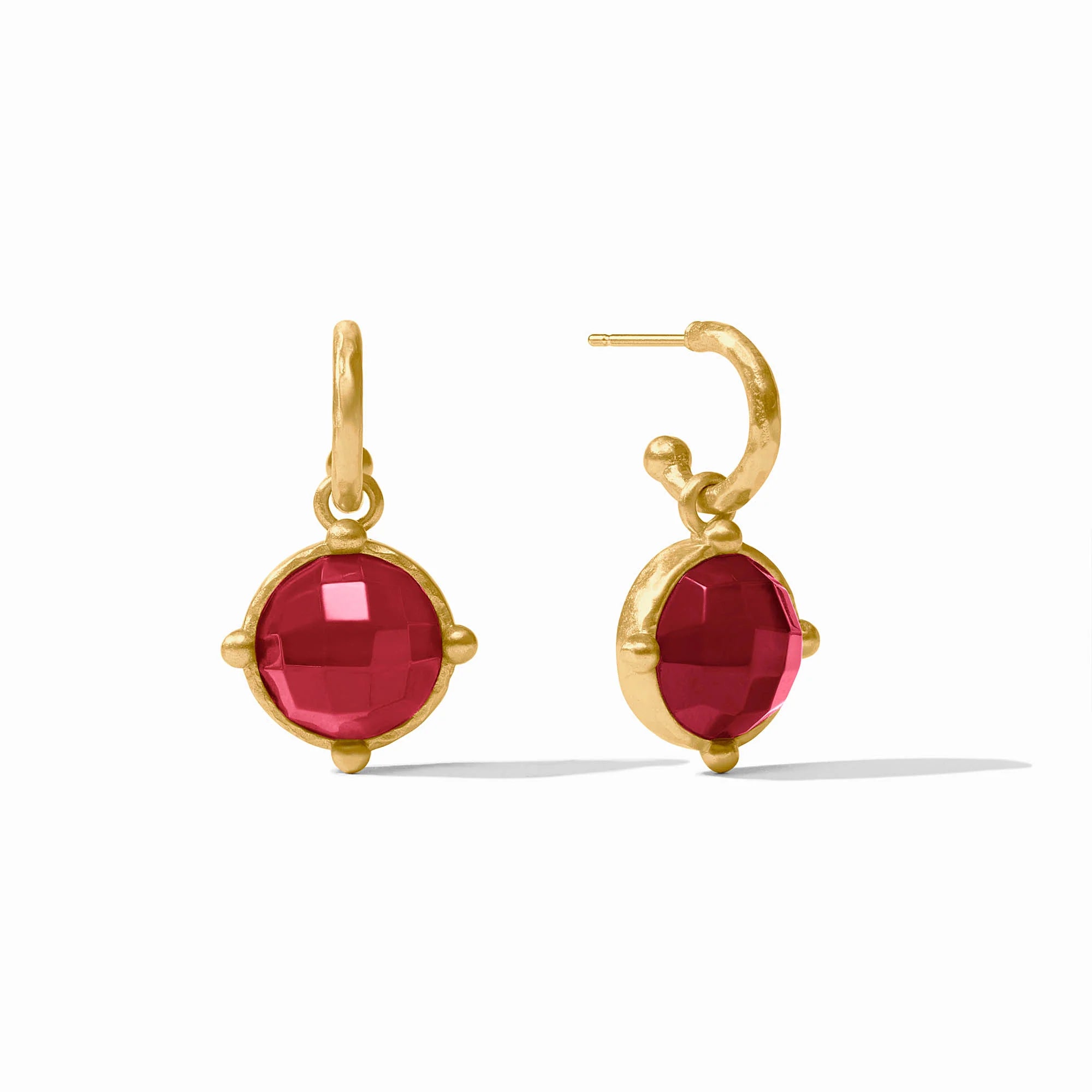 JULIE VOS HONEYBEE HOOP & CHARM EARRING - IRIDESCENT RUBY RED