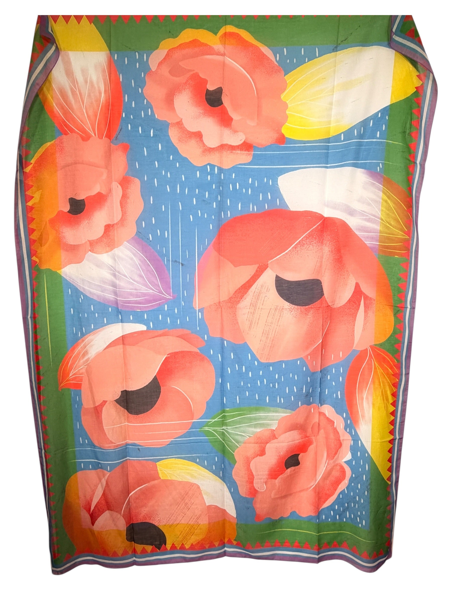 FRANCO FERRARI WOOL FLORAL RECTANGULAR SCARF - ORANGE POPPIES