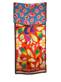 FRANCO FERRARI DOUBLE-SIDED SILK RECTANGULAR SCARF - RED TROPICAL BIRD