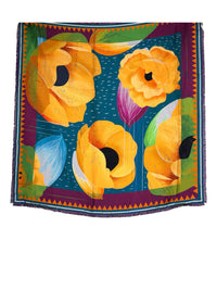 FRANCO FERRARI DOUBLE-SIDED SILK SQUARE SCARF - YELLOW POPPIES