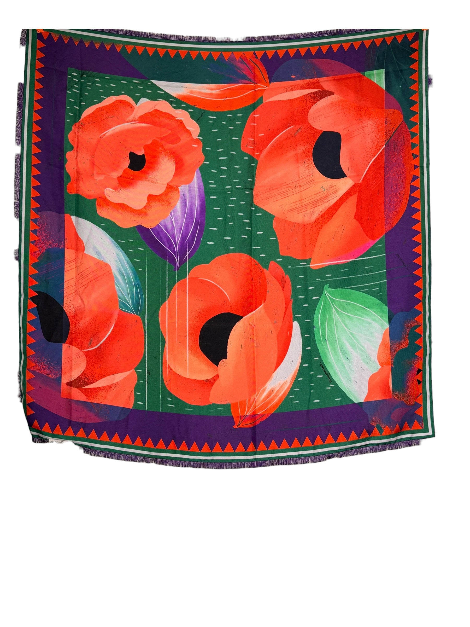 FRANCO FERRARI DOUBLE-SIDED SILK SQUARE SCARF - YELLOW POPPIES