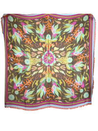 FRANCO FERRARI WOOL SQUARE SCARF - GREEN MYSTIC DEER