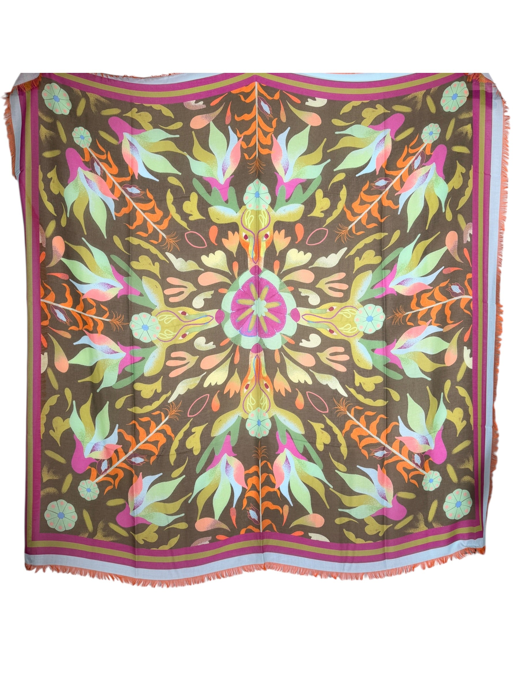 FRANCO FERRARI WOOL SQUARE SCARF - GREEN MYSTIC DEER