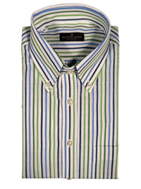 BUTTON DOWN SPORT SHIRT - GREEN QUADCOLOR STRIPE