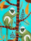 CALABRESE 1924 LINEN & SILK SCARF - AQUA SPIDER MONKEYS