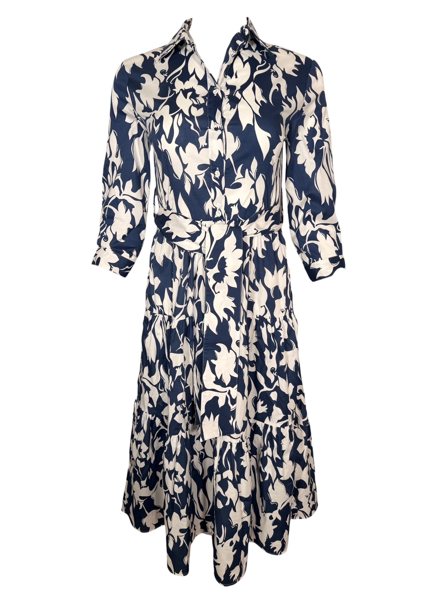 PUROTATTO LONG SHIRT DRESS - NAVY & WHITE FLORAL