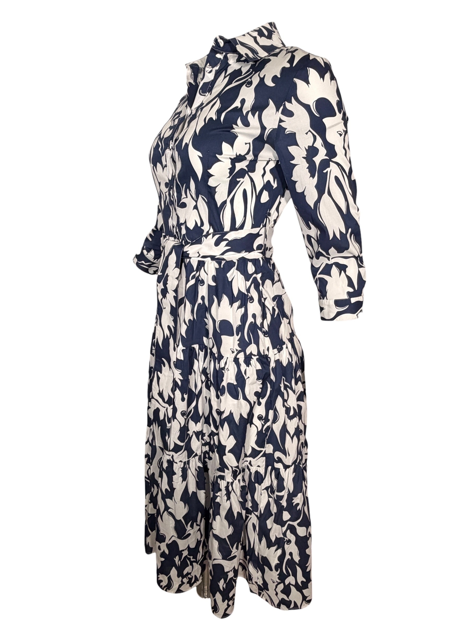 PUROTATTO LONG SHIRT DRESS - NAVY & WHITE FLORAL