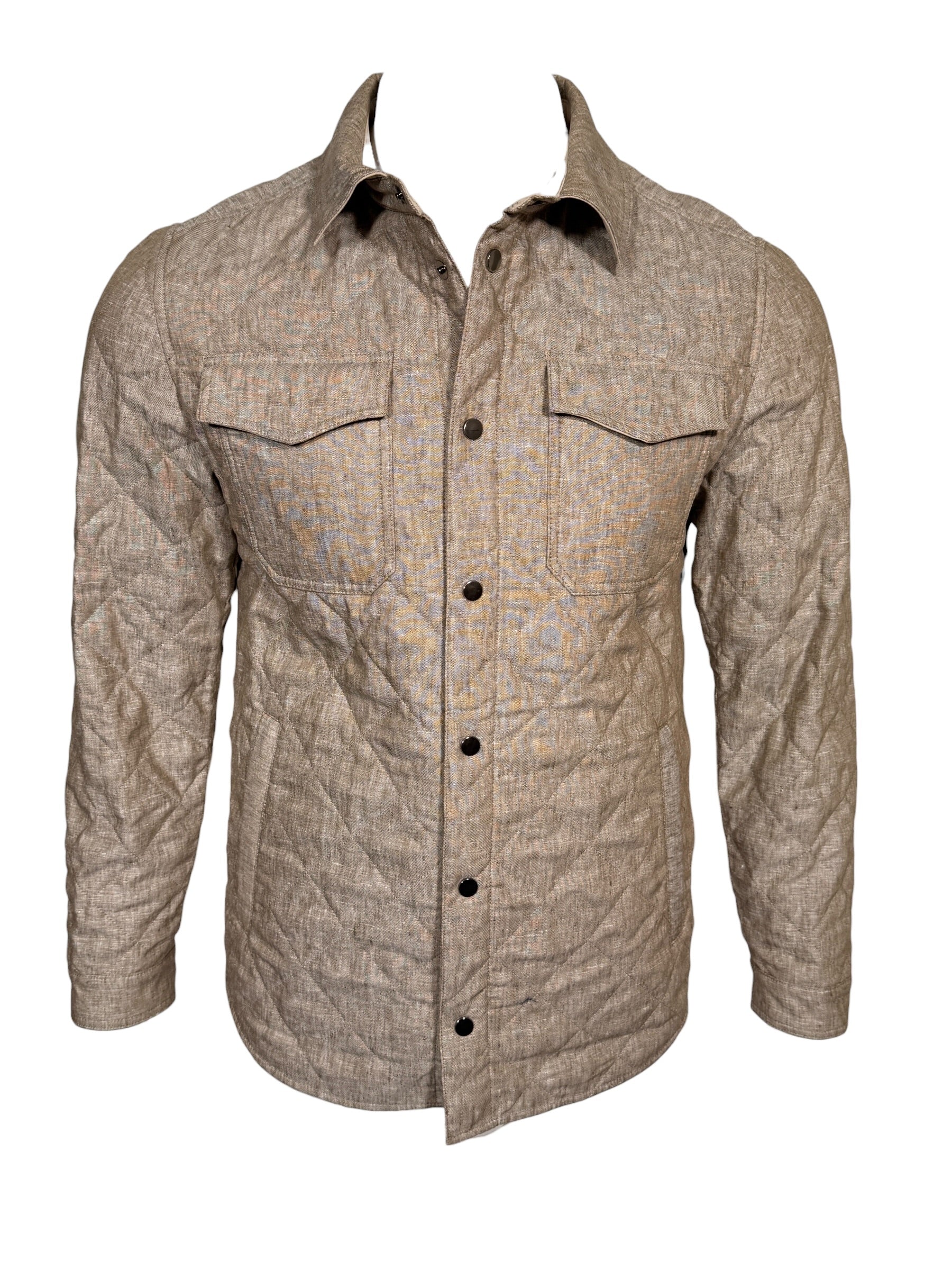 WATERVILLE QUILTED LINEN SHIRT JACKET - TOBACCO