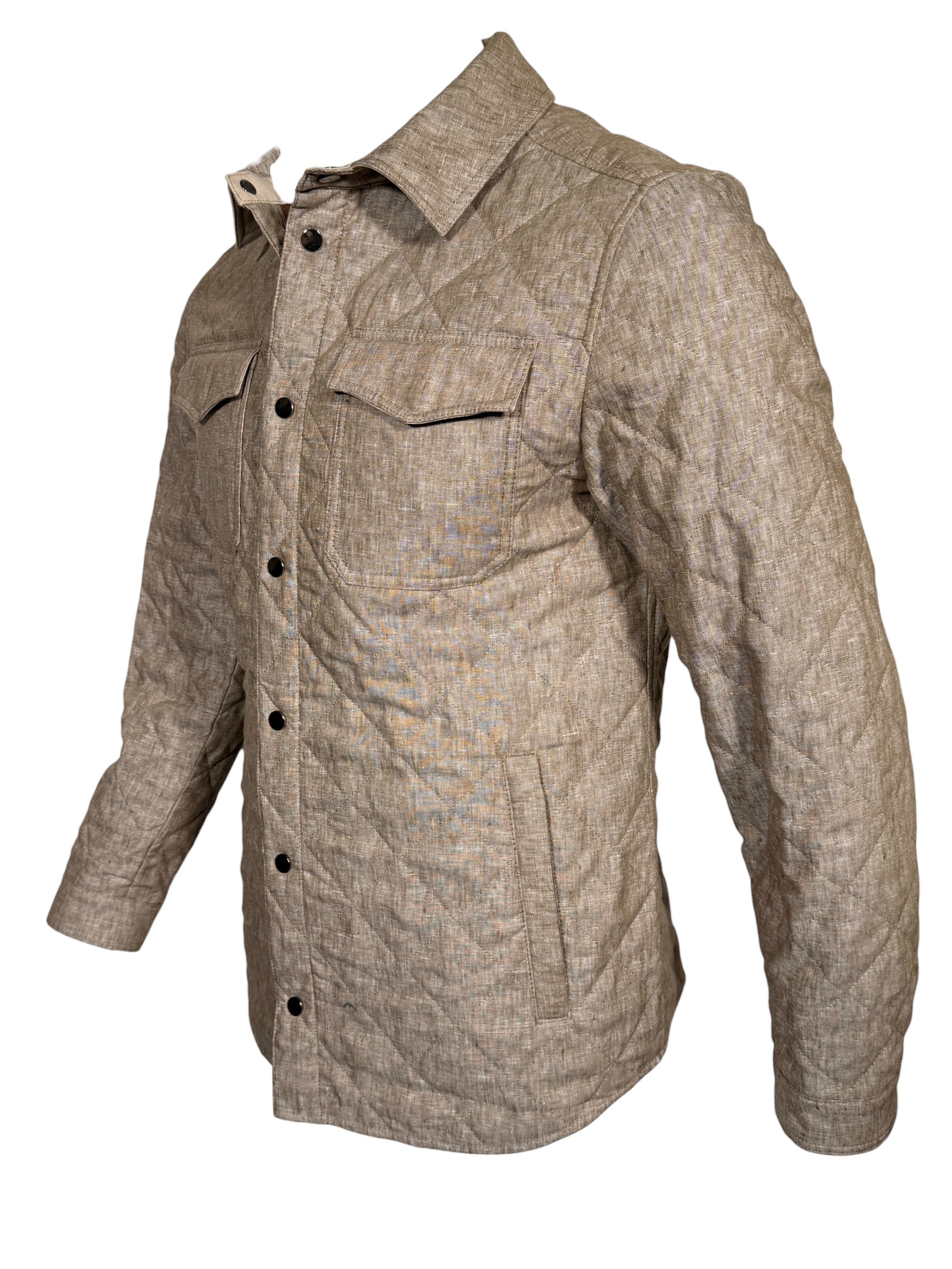 WATERVILLE QUILTED LINEN SHIRT JACKET - TOBACCO