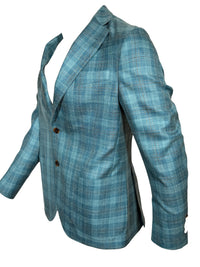 OARS & OLD IVY LORO PIANA WOOL/SILK/LINEN SPORT COAT - AQUA/TAN CHECK