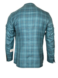 OARS & OLD IVY LORO PIANA WOOL/SILK/LINEN SPORT COAT - AQUA/TAN CHECK