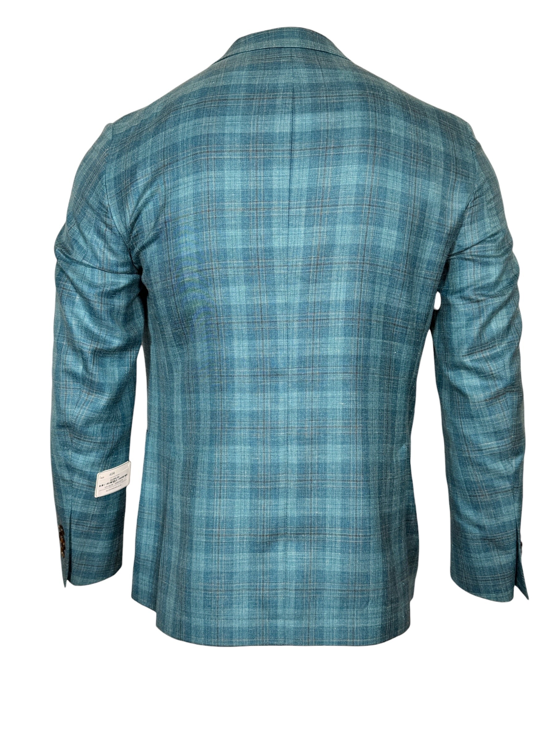 OARS & OLD IVY LORO PIANA WOOL/SILK/LINEN SPORT COAT - AQUA/TAN CHECK