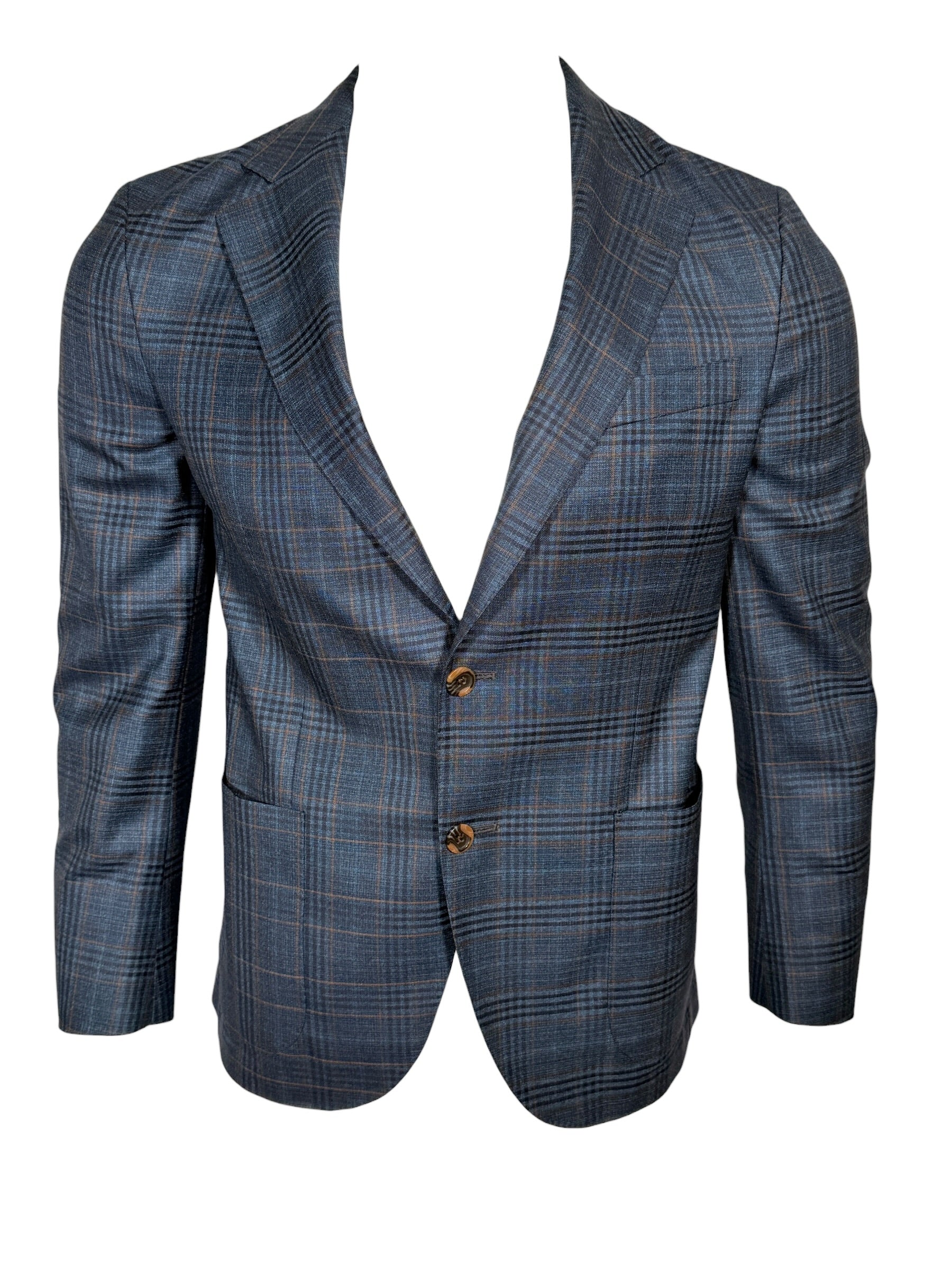 OARS & OLD IVY SUPER 130'S WOOL SPORT COAT - NAVY, TEAL & BROWN PLAID
