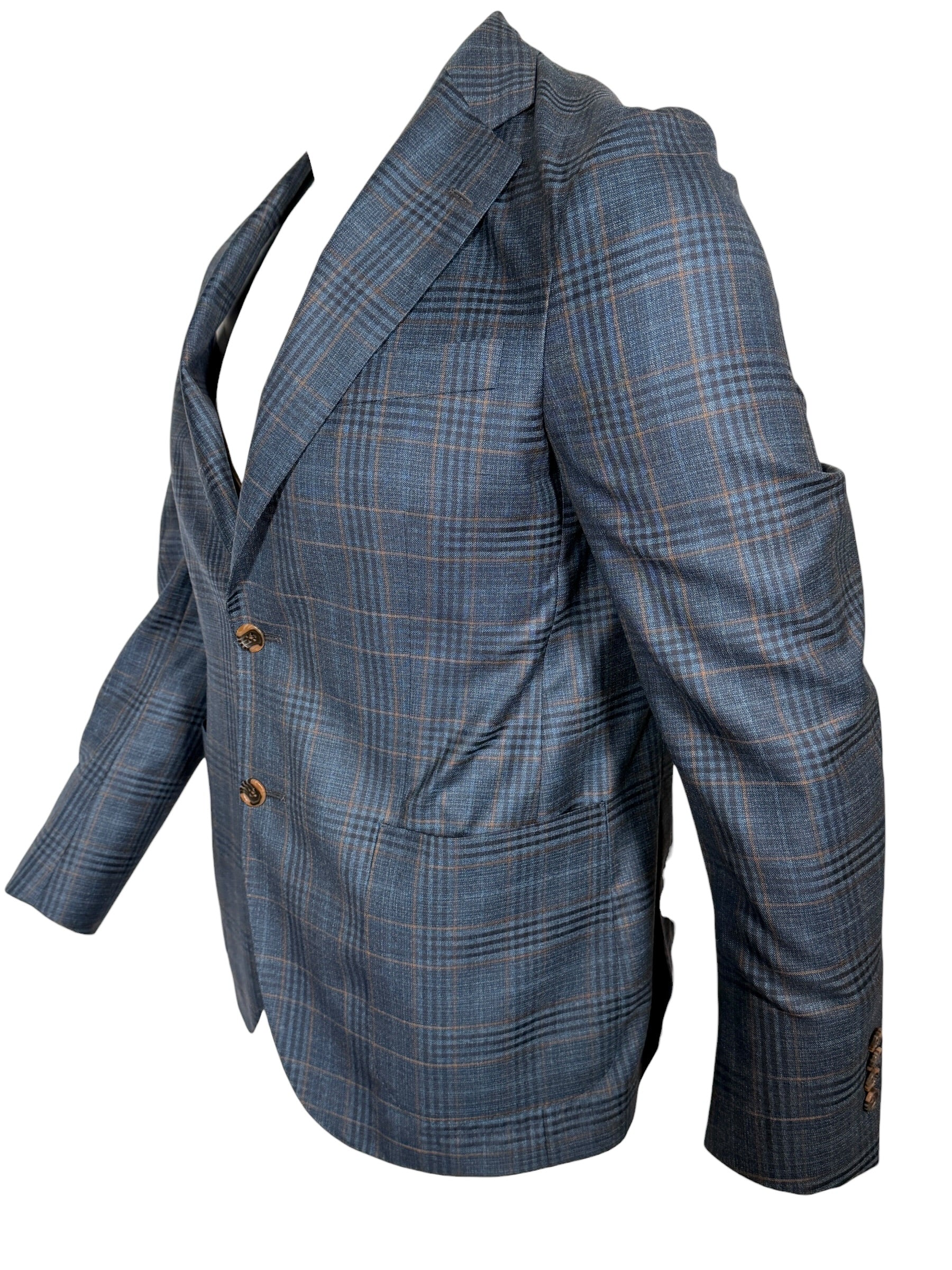 OARS & OLD IVY SUPER 130'S WOOL SPORT COAT - NAVY, TEAL & BROWN PLAID