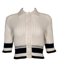 ANNECLAIRE BICOLOR KNIT STITCH SWEATER - WHITE/NAVY