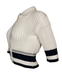 ANNECLAIRE BICOLOR KNIT STITCH SWEATER - WHITE/NAVY
