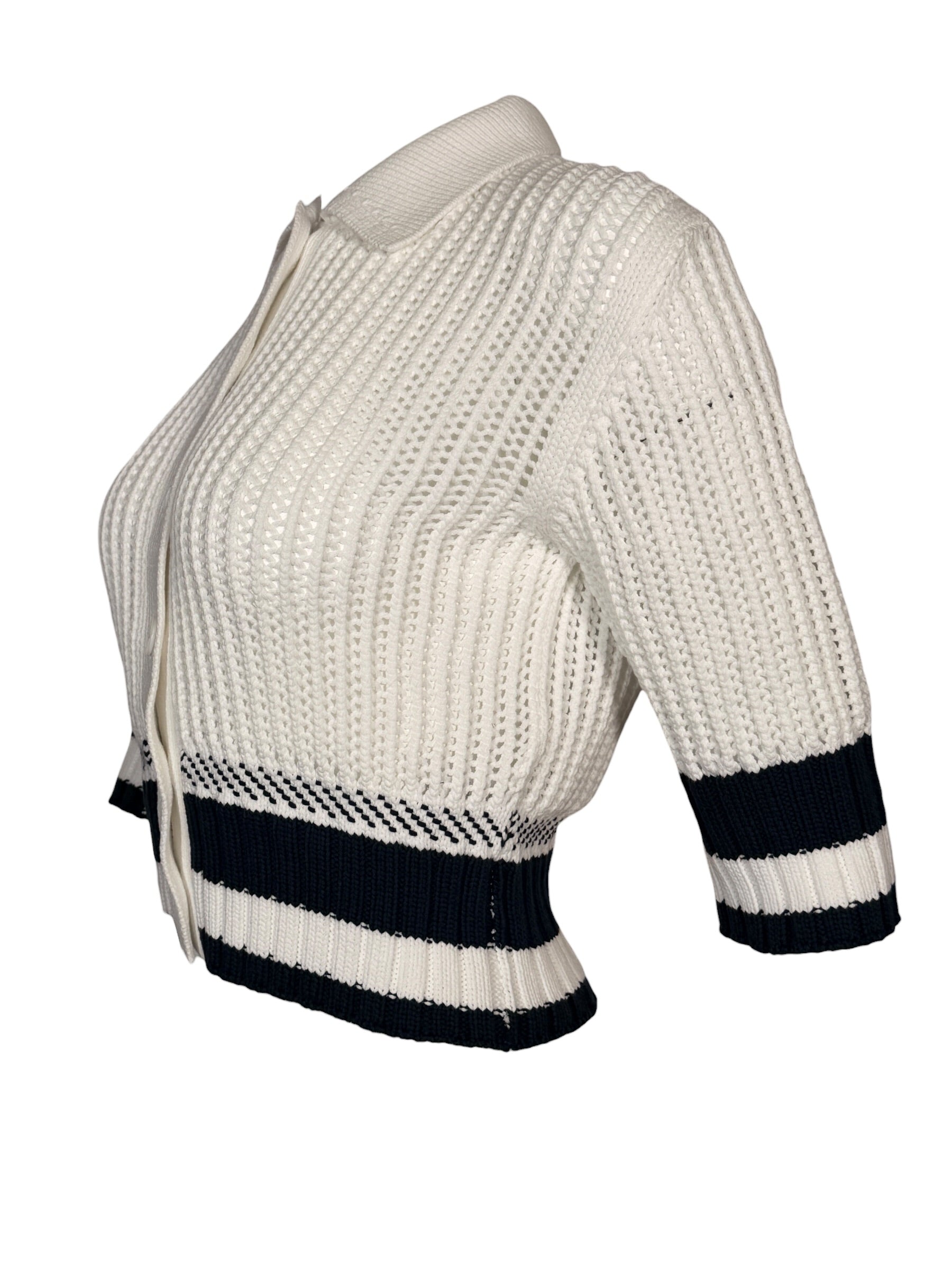ANNECLAIRE BICOLOR KNIT STITCH SWEATER - WHITE/NAVY