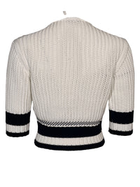 ANNECLAIRE BICOLOR KNIT STITCH SWEATER - WHITE/NAVY
