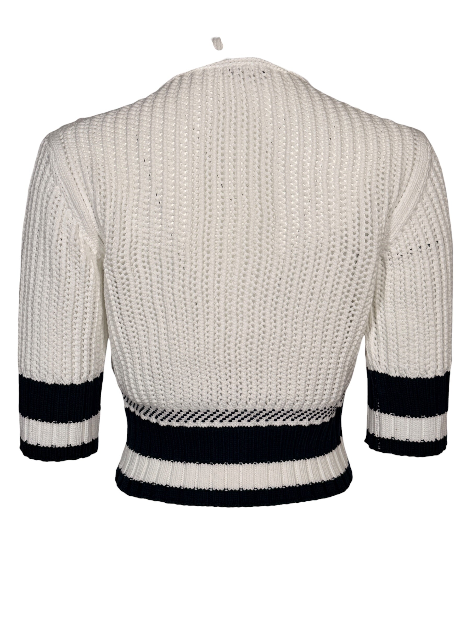 ANNECLAIRE BICOLOR KNIT STITCH SWEATER - WHITE/NAVY