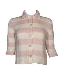 ANNECLAIRE STRIPED CARDIGAN - SOFT PINK/WHITE