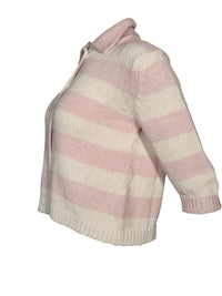 ANNECLAIRE STRIPED CARDIGAN - SOFT PINK/WHITE