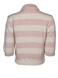 ANNECLAIRE STRIPED CARDIGAN - SOFT PINK/WHITE