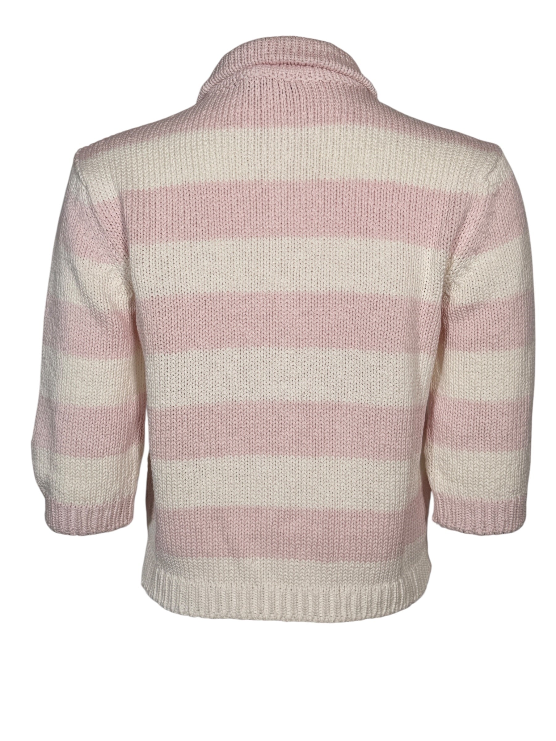 ANNECLAIRE STRIPED CARDIGAN - SOFT PINK/WHITE