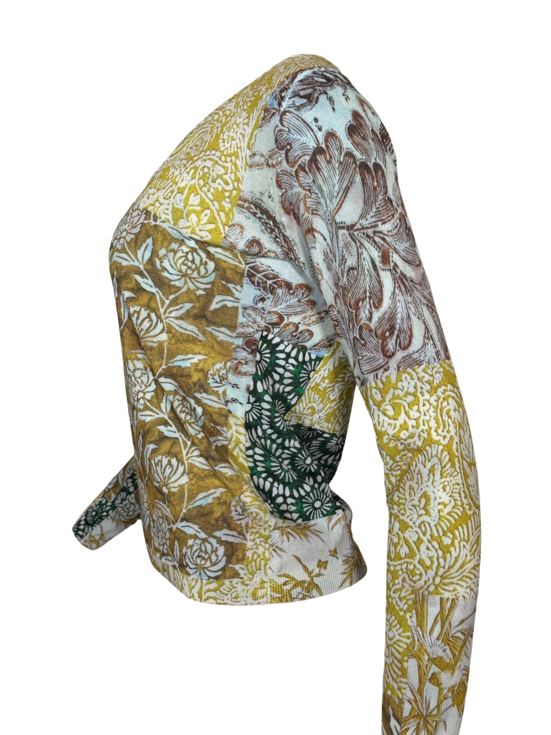 IN BED WITH YOU REVERSIBLE V-NECK SWEATER - PATCHWORK/GREEN FLORAL