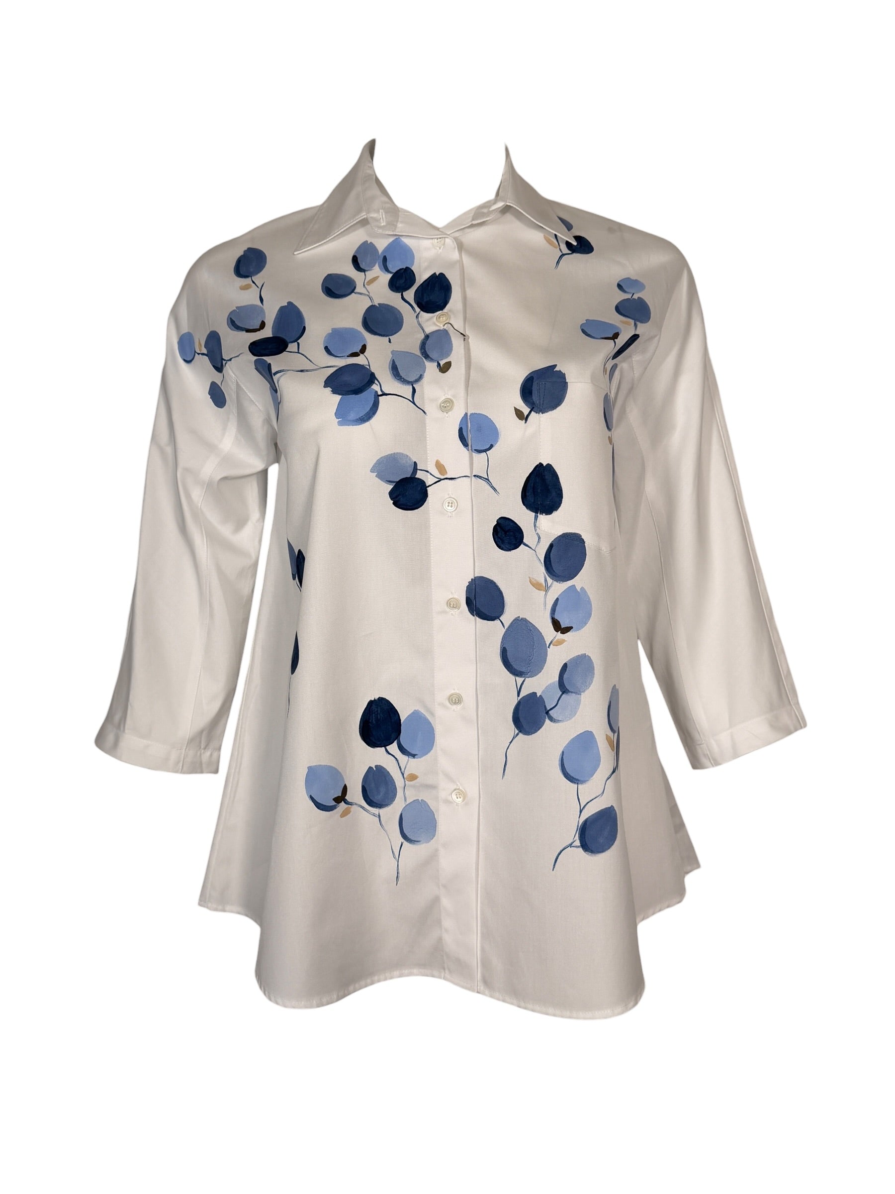 ROSSO 35 HAND PAINTED SHIRT - BLUE FLOWER BUDS