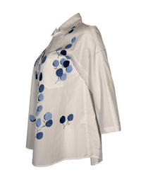 ROSSO 35 HAND PAINTED SHIRT - BLUE FLOWER BUDS