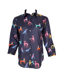 CASMICETTASNOB COTTON MUSSOLINE SHIRT - NAVY DOGS