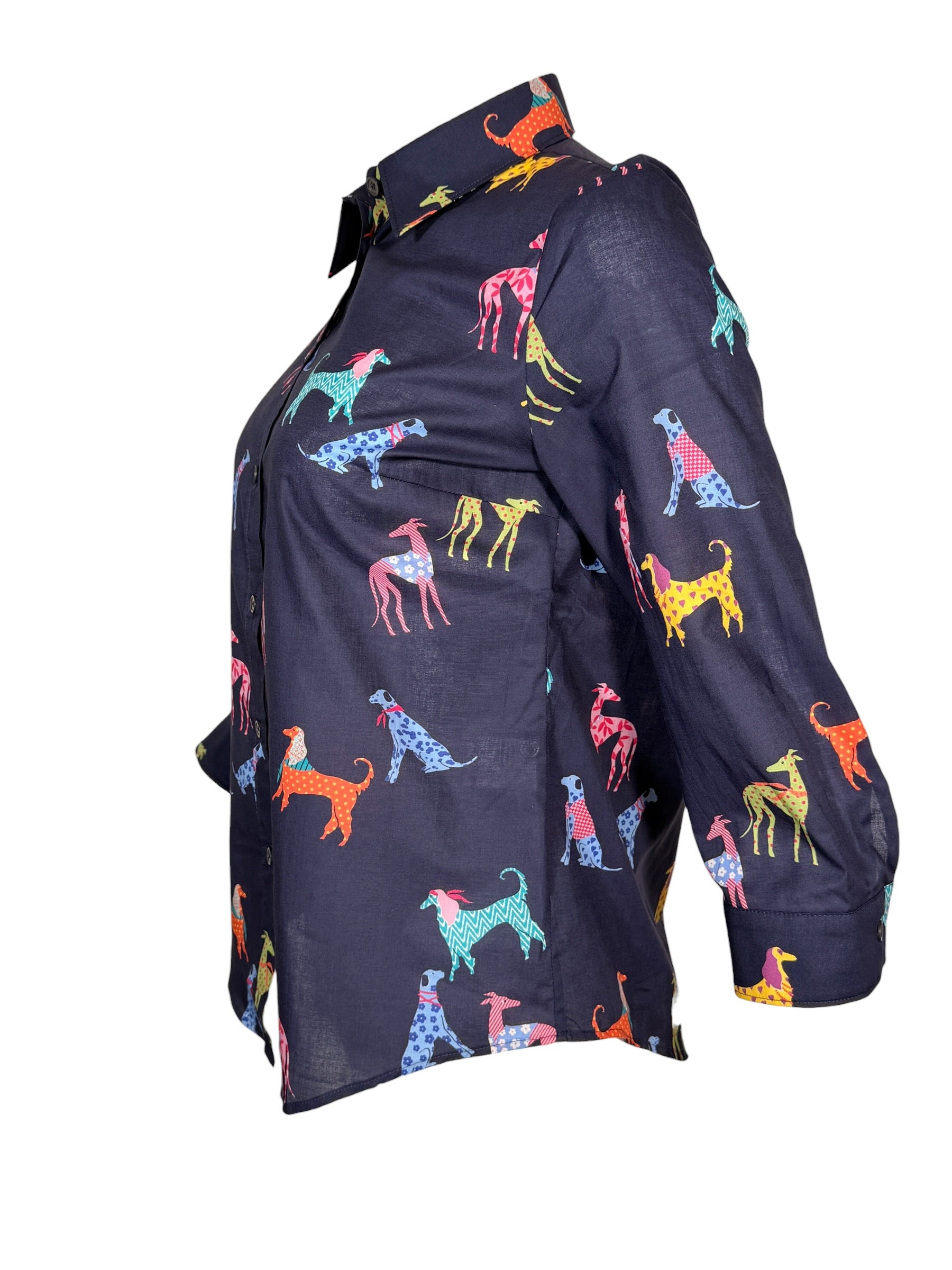 CASMICETTASNOB COTTON MUSSOLINE SHIRT - NAVY DOGS