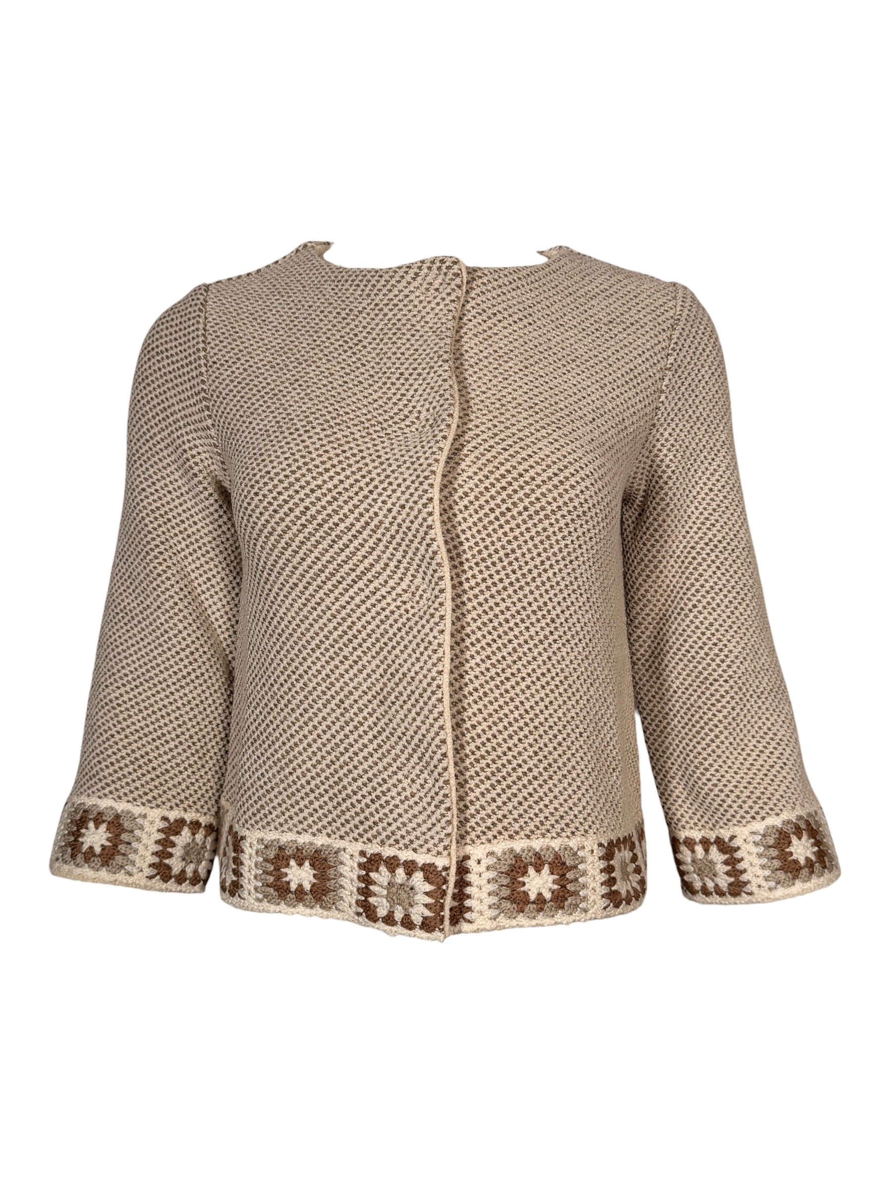 ANNECLAIRE TRIMMED SWEATER JACKET - BEIGE