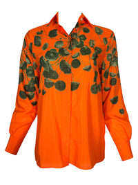 LE SARTE PETTEGOLE LEAF PRINT WOMEN'S SHIRT - ORANGE/GREEN