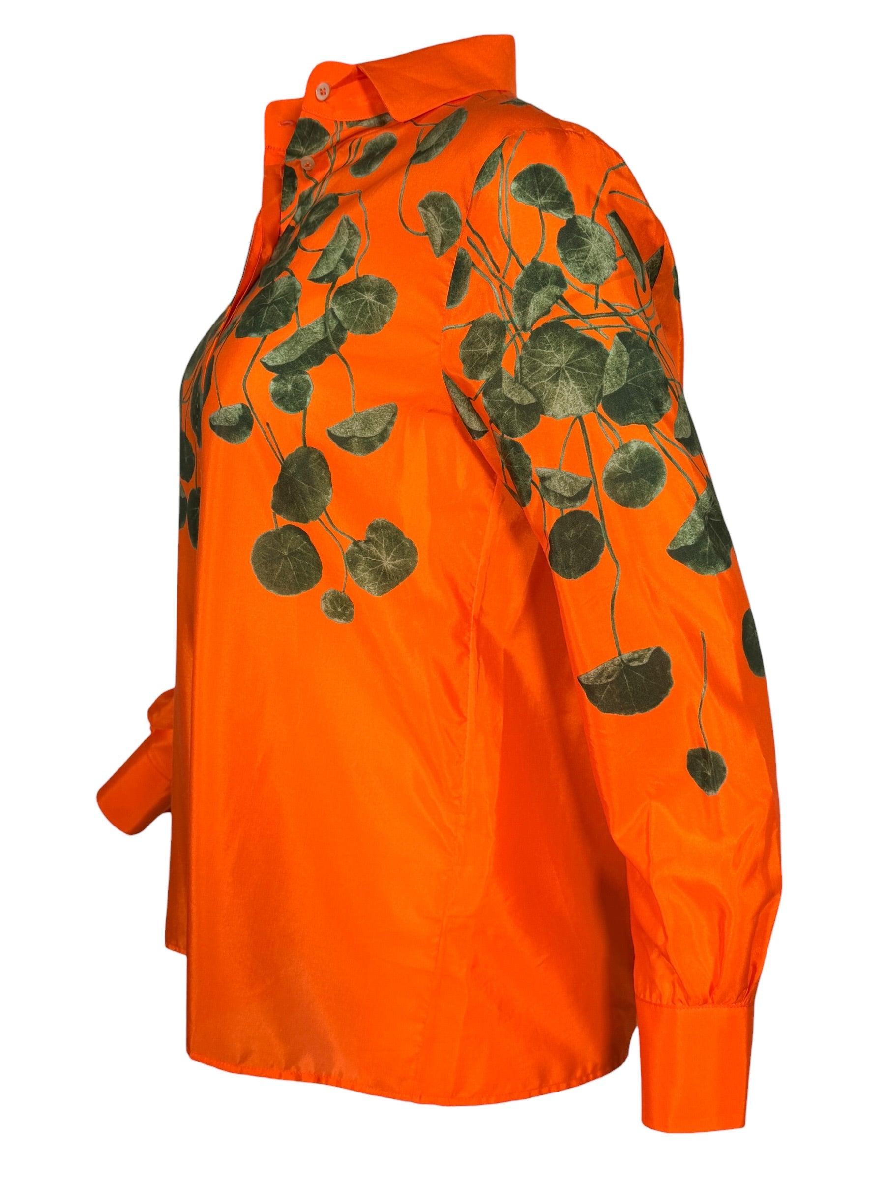 LE SARTE PETTEGOLE LEAF PRINT WOMEN'S SHIRT - ORANGE/GREEN