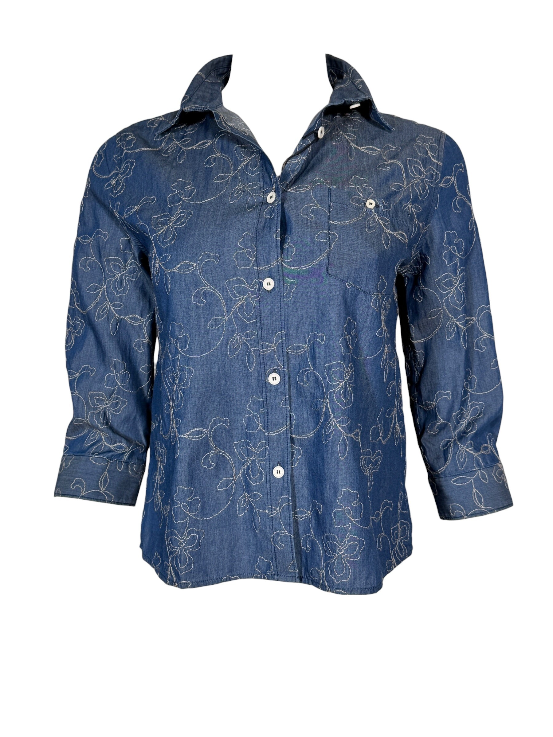 CASMICETTASNOB CHAMBRAY EMBROIDERED SHIRT - BLUE FLORAL